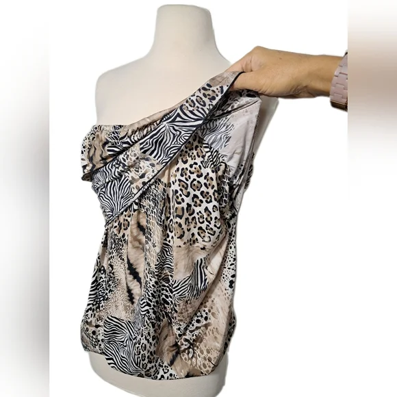 Dots Women Strapless Halter Leopard Zebra Animal Ruffle Black Tan Blouse Tops - Picture 7 of 14
